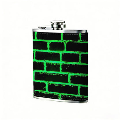 Green glowing brick wall 1pc 8oz -Wrapped Portable Camping Flask, Stainless Steel Flat Liquor Bottle for Outdoor Use