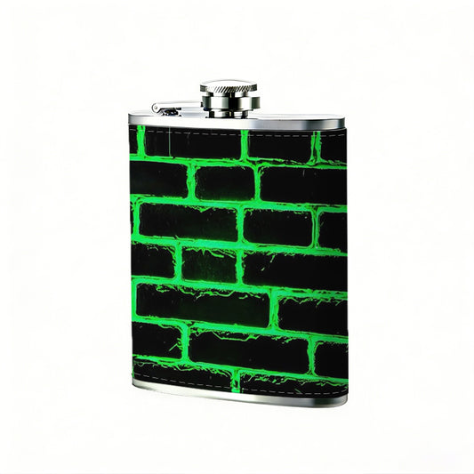 Green glowing brick wall 1pc 8oz -Wrapped Portable Camping Flask, Stainless Steel Flat Liquor Bottle for Outdoor Use