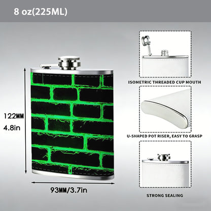 Green glowing brick wall 1pc 8oz -Wrapped Portable Camping Flask, Stainless Steel Flat Liquor Bottle for Outdoor Use