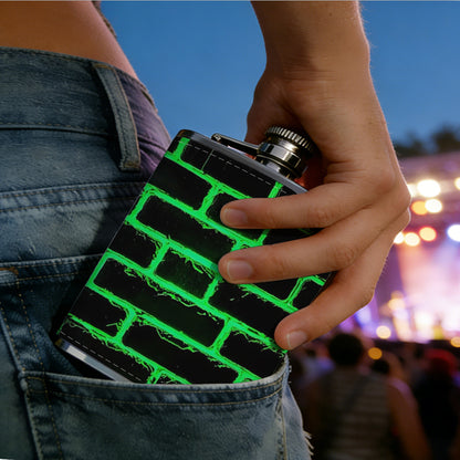 Green glowing brick wall 1pc 8oz -Wrapped Portable Camping Flask, Stainless Steel Flat Liquor Bottle for Outdoor Use