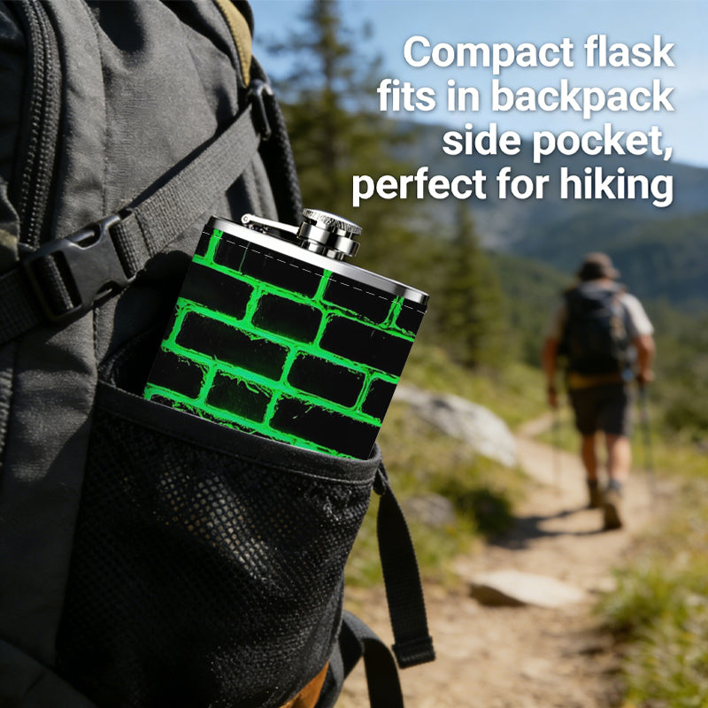 Green glowing brick wall 1pc 8oz -Wrapped Portable Camping Flask, Stainless Steel Flat Liquor Bottle for Outdoor Use