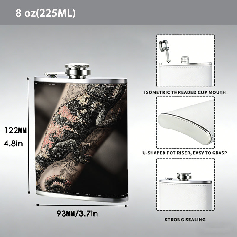 Close-up of a tattooed arm 1pc 8oz -Wrapped Portable Camping Flask, Stainless Steel Flat Liquor Bottle for Outdoor Use