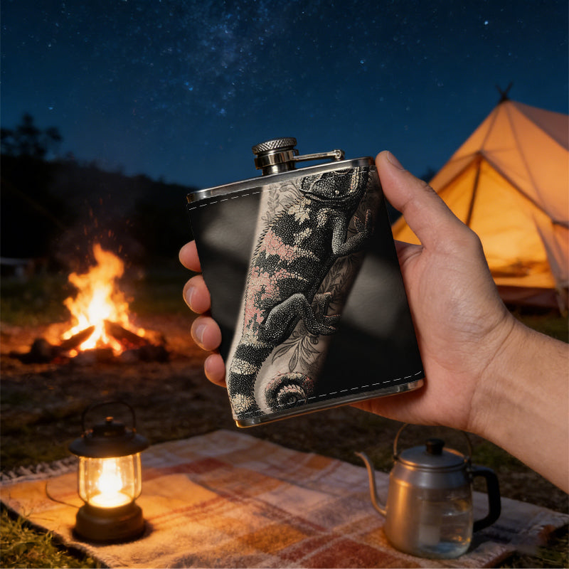Close-up of a tattooed arm 1pc 8oz -Wrapped Portable Camping Flask, Stainless Steel Flat Liquor Bottle for Outdoor Use