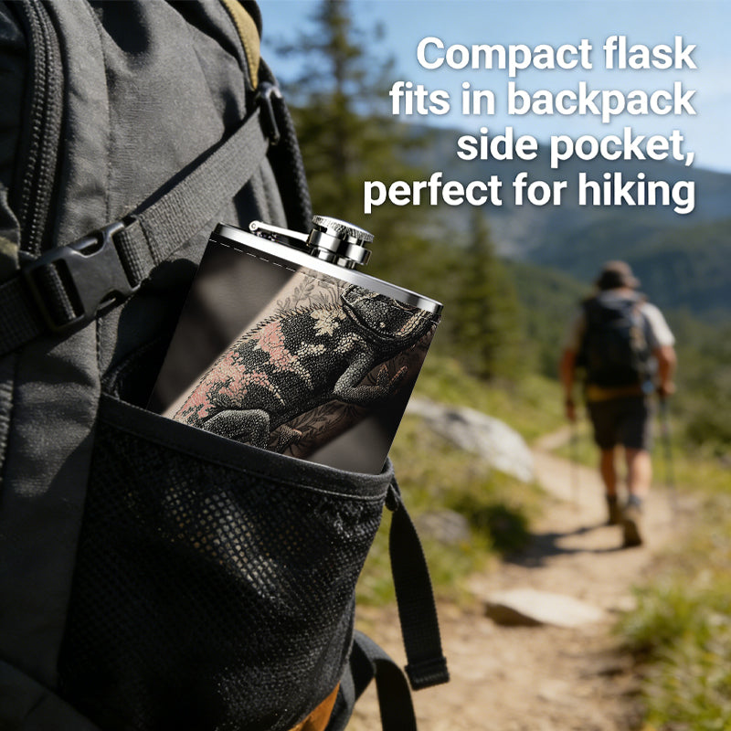 Close-up of a tattooed arm 1pc 8oz -Wrapped Portable Camping Flask, Stainless Steel Flat Liquor Bottle for Outdoor Use