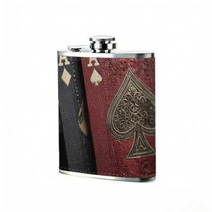 Two ace playing cards 1pc 8oz -Wrapped Portable Camping Flask, Stainless Steel Flat Liquor Bottle for Outdoor Use