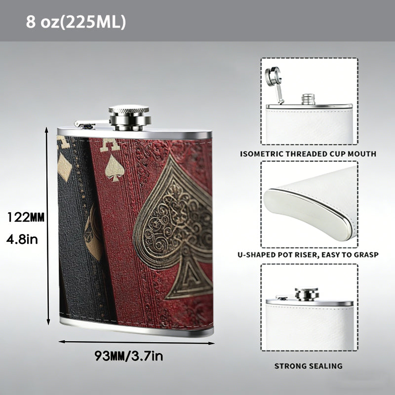 Two ace playing cards 1pc 8oz -Wrapped Portable Camping Flask, Stainless Steel Flat Liquor Bottle for Outdoor Use