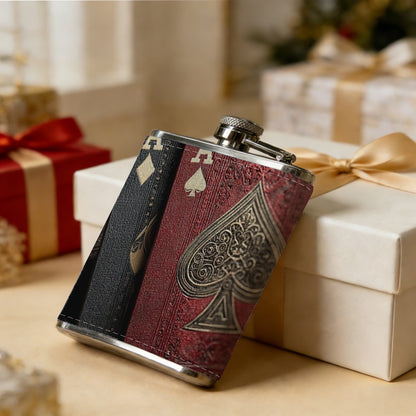 Two ace playing cards 1pc 8oz -Wrapped Portable Camping Flask, Stainless Steel Flat Liquor Bottle for Outdoor Use