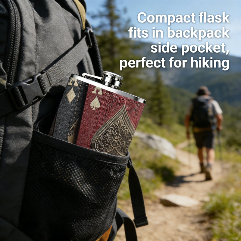 Two ace playing cards 1pc 8oz -Wrapped Portable Camping Flask, Stainless Steel Flat Liquor Bottle for Outdoor Use