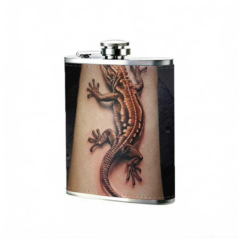 Lizard tattoo on arm 1pc 8oz -Wrapped Portable Camping Flask, Stainless Steel Flat Liquor Bottle for Outdoor Use