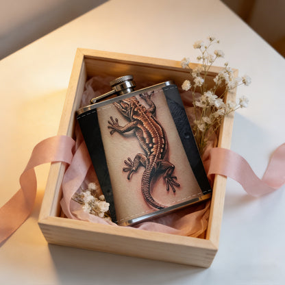 Lizard tattoo on arm 1pc 8oz -Wrapped Portable Camping Flask, Stainless Steel Flat Liquor Bottle for Outdoor Use