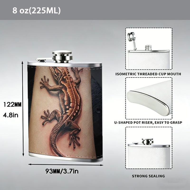 Lizard tattoo on arm 1pc 8oz -Wrapped Portable Camping Flask, Stainless Steel Flat Liquor Bottle for Outdoor Use