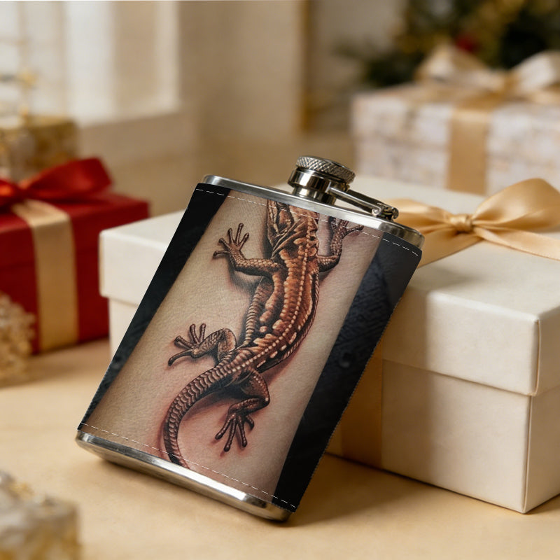 Lizard tattoo on arm 1pc 8oz -Wrapped Portable Camping Flask, Stainless Steel Flat Liquor Bottle for Outdoor Use
