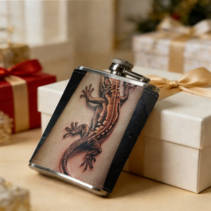 Lizard tattoo on arm 1pc 8oz -Wrapped Portable Camping Flask, Stainless Steel Flat Liquor Bottle for Outdoor Use