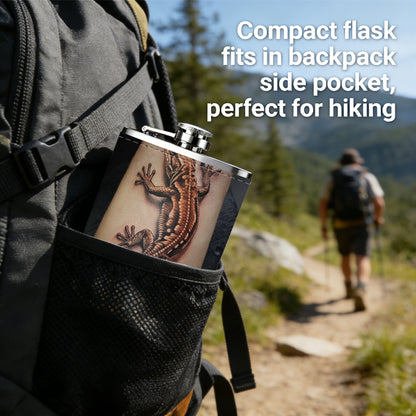Lizard tattoo on arm 1pc 8oz -Wrapped Portable Camping Flask, Stainless Steel Flat Liquor Bottle for Outdoor Use