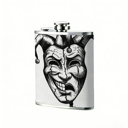 Jester mask with happy sad faces 1pc 8oz -Wrapped Portable Camping Flask, Stainless Steel Flat Liquor Bottle for Outdoor Use