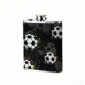 Multiple soccer balls on dark background 1pc 8oz -Wrapped Portable Camping Flask, Stainless Steel Flat Liquor Bottle for Outdoor Use