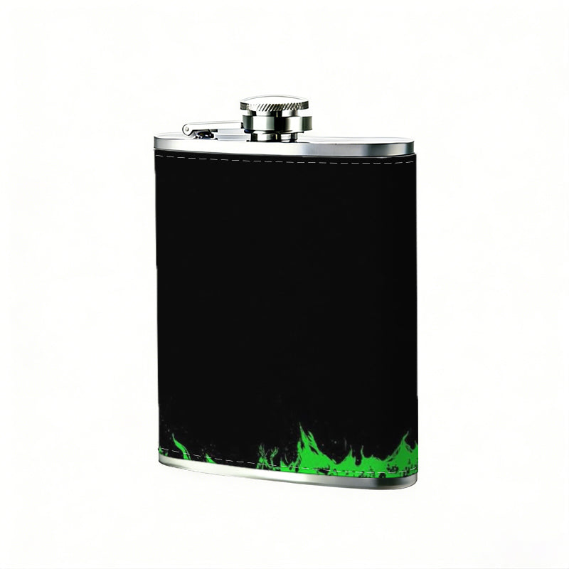 Green blurry abstract patterns 1pc 8oz -Wrapped Portable Camping Flask, Stainless Steel Flat Liquor Bottle for Outdoor Use