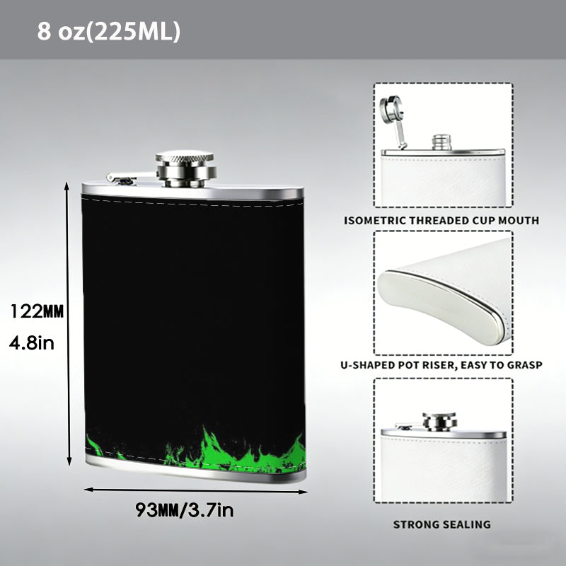 Green blurry abstract patterns 1pc 8oz -Wrapped Portable Camping Flask, Stainless Steel Flat Liquor Bottle for Outdoor Use
