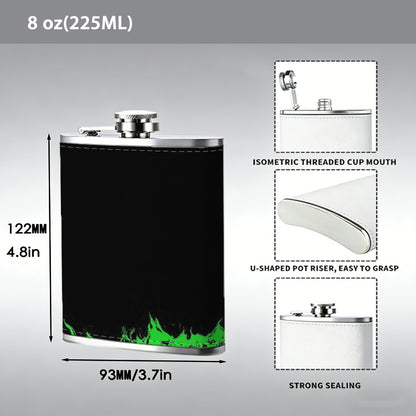 Green blurry abstract patterns 1pc 8oz -Wrapped Portable Camping Flask, Stainless Steel Flat Liquor Bottle for Outdoor Use