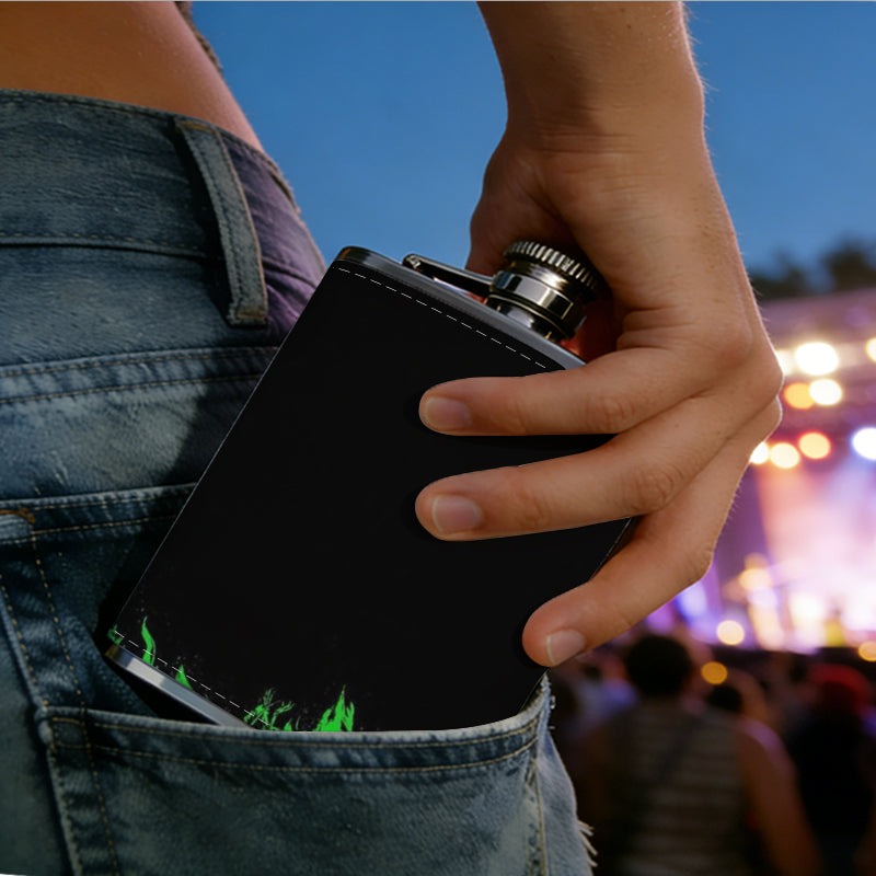 Green blurry abstract patterns 1pc 8oz -Wrapped Portable Camping Flask, Stainless Steel Flat Liquor Bottle for Outdoor Use