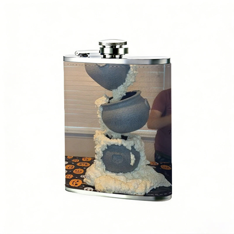 Black pots stacked on a display stand 1pc 8oz -Wrapped Portable Camping Flask, Stainless Steel Flat Liquor Bottle for Outdoor Use
