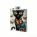 Artistic black cat with butterflies 1pc of a Portable Flask, a Small Stainless Steel Liquor Flask, 8-Ounce Capacity, Suitable for Outdoor And Home Use