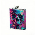 Neon glitch art stylized skull 1pc of a Portable Flask, a Small Stainless Steel Liquor Flask, 8-Ounce Capacity, Suitable for Outdoor And Home Use