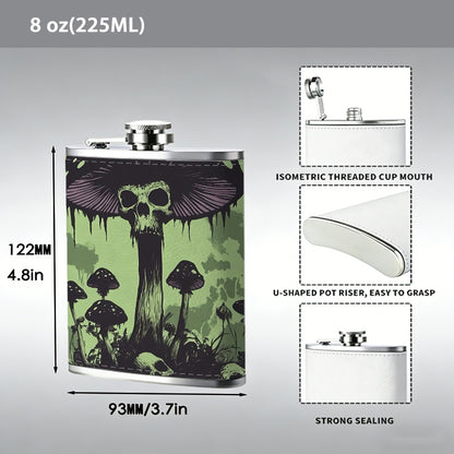 Skull-themed spooky mushroom artwork 1pc of a Portable Flask, a Small Stainless Steel Liquor Flask, 8-Ounce Capacity, Suitable for Outdoor And Home Use
