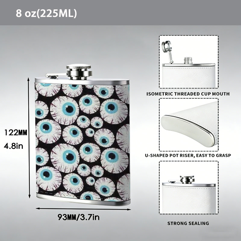 A pattern of cartoon eyeballs 1pc of a Portable Flask, a Small Stainless Steel Liquor Flask, 8-Ounce Capacity, Suitable for Outdoor And Home Use