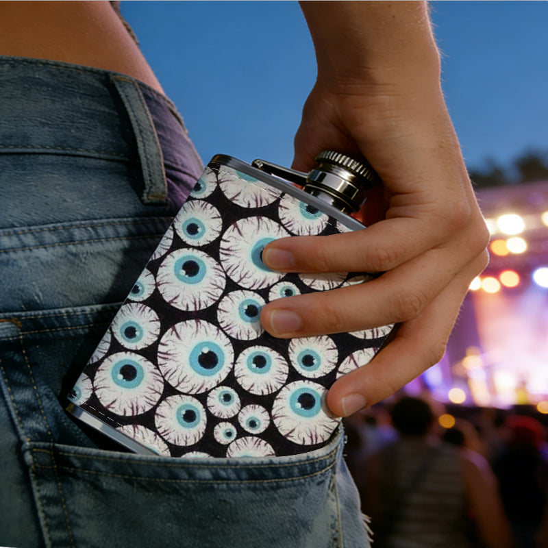 A pattern of cartoon eyeballs 1pc of a Portable Flask, a Small Stainless Steel Liquor Flask, 8-Ounce Capacity, Suitable for Outdoor And Home Use