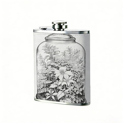 Dried flowers in a glass jar 1pc of a Portable Flask, a Small Stainless Steel Liquor Flask, 8-Ounce Capacity, Suitable for Outdoor And Home Use