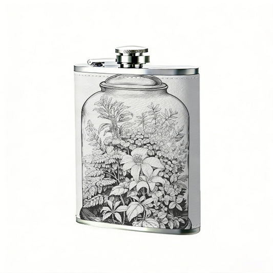 Dried flowers in a glass jar 1pc of a Portable Flask, a Small Stainless Steel Liquor Flask, 8-Ounce Capacity, Suitable for Outdoor And Home Use
