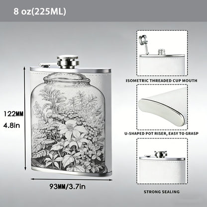Dried flowers in a glass jar 1pc of a Portable Flask, a Small Stainless Steel Liquor Flask, 8-Ounce Capacity, Suitable for Outdoor And Home Use
