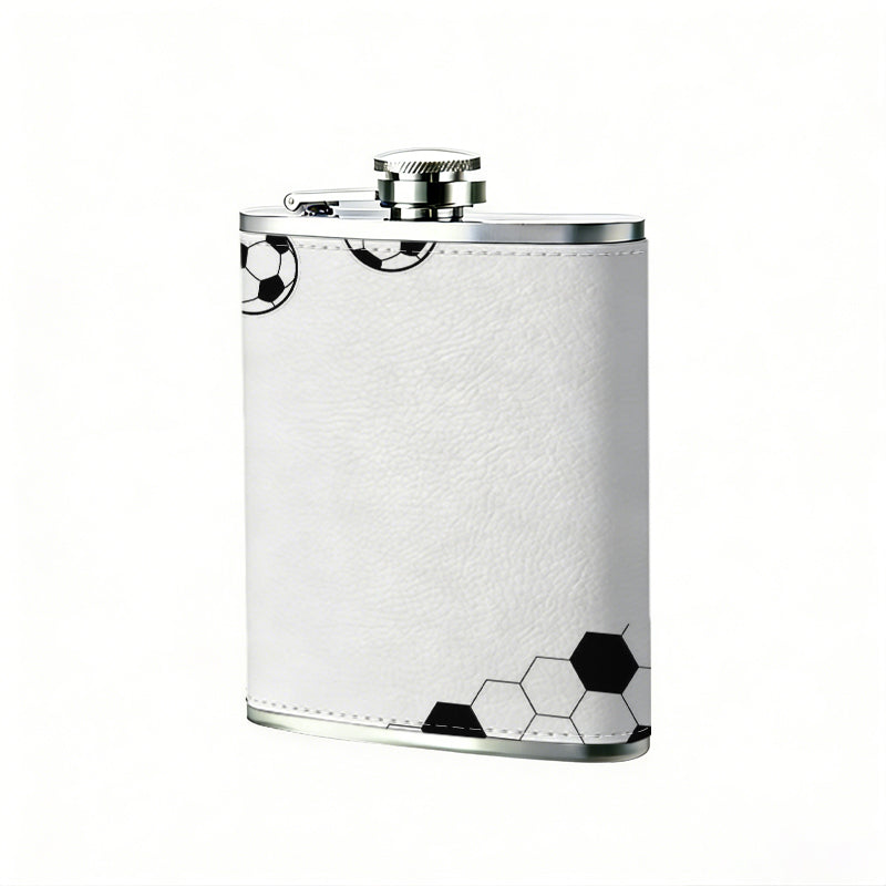 Multiple black and white soccer balls 1pc of a Portable Flask, a Small Stainless Steel Liquor Flask, 8-Ounce Capacity, Suitable for Outdoor And Home Use