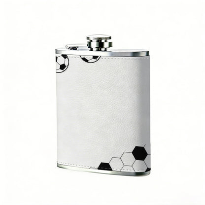 Multiple black and white soccer balls 1pc of a Portable Flask, a Small Stainless Steel Liquor Flask, 8-Ounce Capacity, Suitable for Outdoor And Home Use