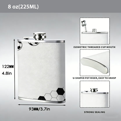 Multiple black and white soccer balls 1pc of a Portable Flask, a Small Stainless Steel Liquor Flask, 8-Ounce Capacity, Suitable for Outdoor And Home Use