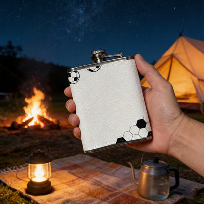 Multiple black and white soccer balls 1pc of a Portable Flask, a Small Stainless Steel Liquor Flask, 8-Ounce Capacity, Suitable for Outdoor And Home Use