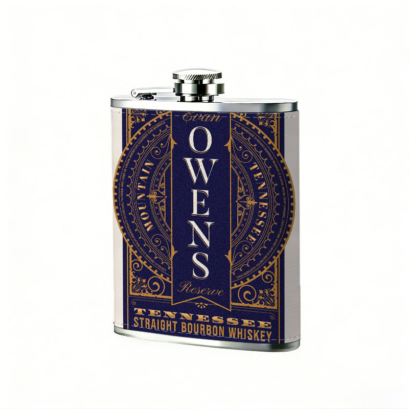 OWENS vintage ornate decorative label 1pc of a Portable Flask, a Small Stainless Steel Liquor Flask, 8-Ounce Capacity, Suitable for Outdoor And Home Use