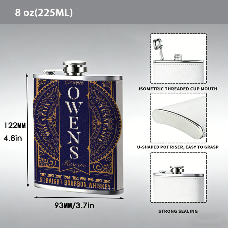OWENS vintage ornate decorative label 1pc of a Portable Flask, a Small Stainless Steel Liquor Flask, 8-Ounce Capacity, Suitable for Outdoor And Home Use