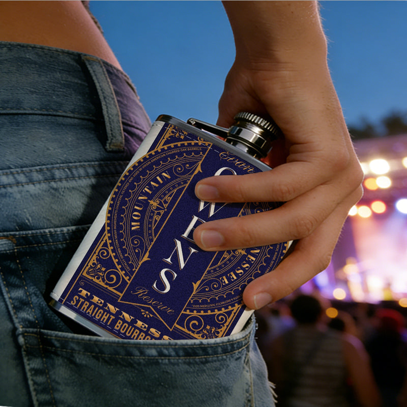OWENS vintage ornate decorative label 1pc of a Portable Flask, a Small Stainless Steel Liquor Flask, 8-Ounce Capacity, Suitable for Outdoor And Home Use