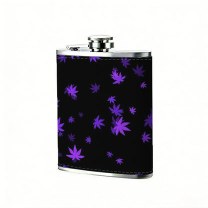 Purple star bokeh on black background Stainless Steel Mini Flask - Design for Valentine's Day, Christmas, Father's Day Gifts - Ideal for Him, Dad, Boyfriend (Compact Travel-Ready)