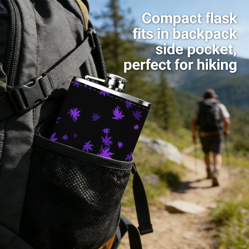 Purple star bokeh on black background Stainless Steel Mini Flask - Design for Valentine's Day, Christmas, Father's Day Gifts - Ideal for Him, Dad, Boyfriend (Compact Travel-Ready)