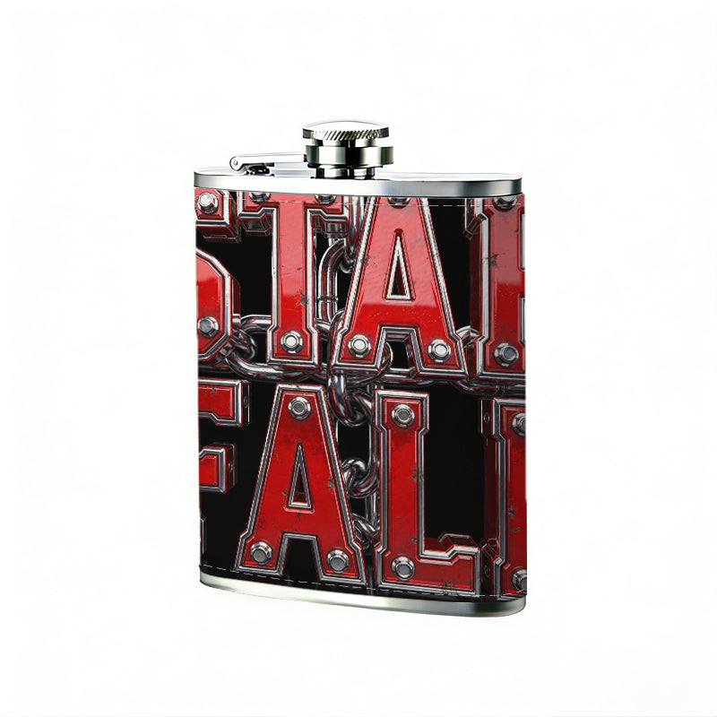 Red "STAR FALL" text on black background Stainless Steel Mini Flask - Design for Valentine's Day, Christmas, Father's Day Gifts - Ideal for Him, Dad, Boyfriend (Compact Travel-Ready)