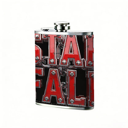 Red "STAR FALL" text on black background Stainless Steel Mini Flask - Design for Valentine's Day, Christmas, Father's Day Gifts - Ideal for Him, Dad, Boyfriend (Compact Travel-Ready)
