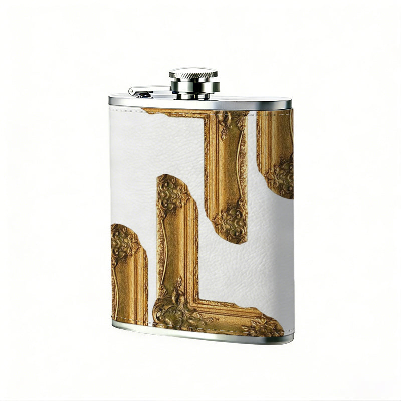 Wooden L-shaped brackets Stainless Steel Mini Flask - Design for Valentine's Day, Christmas, Father's Day Gifts - Ideal for Him, Dad, Boyfriend (Compact Travel-Ready)