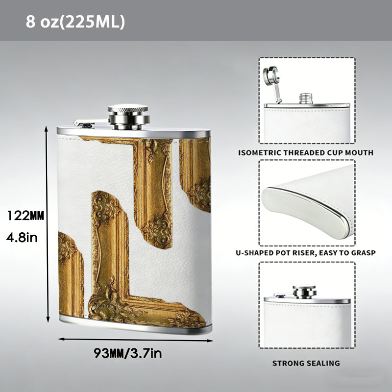 Wooden L-shaped brackets Stainless Steel Mini Flask - Design for Valentine's Day, Christmas, Father's Day Gifts - Ideal for Him, Dad, Boyfriend (Compact Travel-Ready)