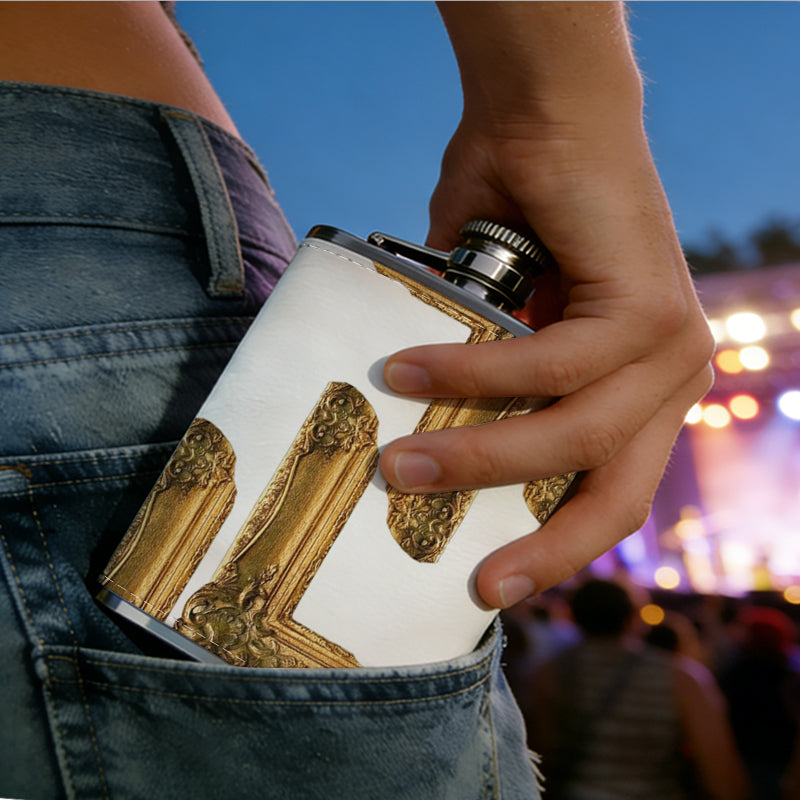 Wooden L-shaped brackets Stainless Steel Mini Flask - Design for Valentine's Day, Christmas, Father's Day Gifts - Ideal for Him, Dad, Boyfriend (Compact Travel-Ready)