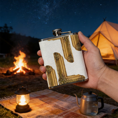 Wooden L-shaped brackets Stainless Steel Mini Flask - Design for Valentine's Day, Christmas, Father's Day Gifts - Ideal for Him, Dad, Boyfriend (Compact Travel-Ready)