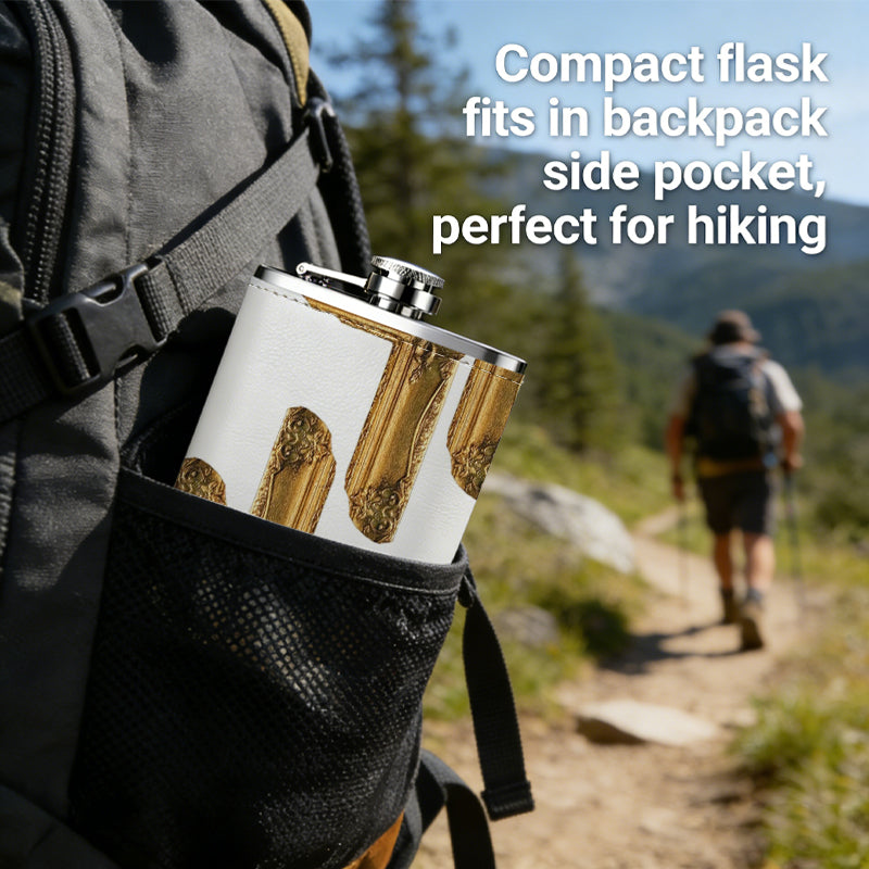 Wooden L-shaped brackets Stainless Steel Mini Flask - Design for Valentine's Day, Christmas, Father's Day Gifts - Ideal for Him, Dad, Boyfriend (Compact Travel-Ready)