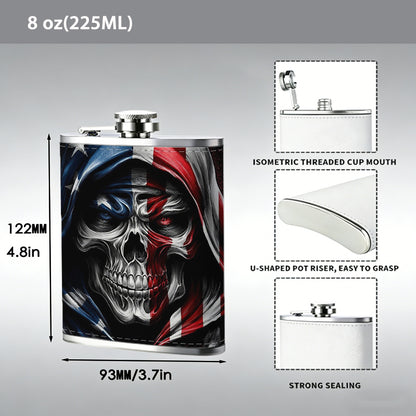 Skull wearing US flag hood Stainless Steel Mini Flask - Design for Valentine's Day, Christmas, Father's Day Gifts - Ideal for Him, Dad, Boyfriend (Compact Travel-Ready)